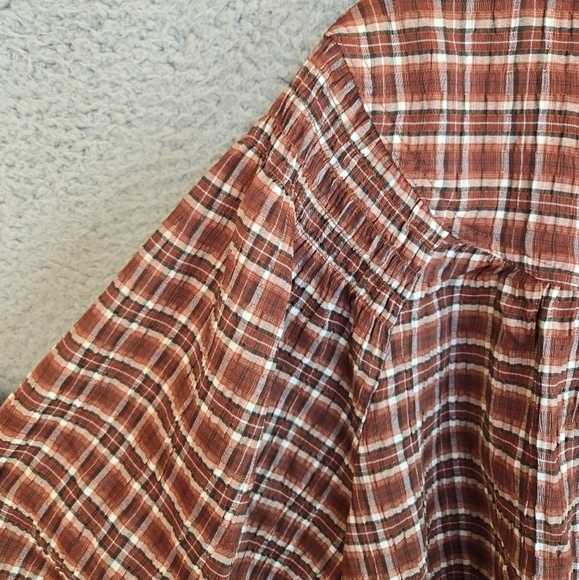 Tresure & Bond Womens Pull Over Top Sz L Rust Plaid Ballon Sleeves Relaxed Fit - Picture 6 of 11